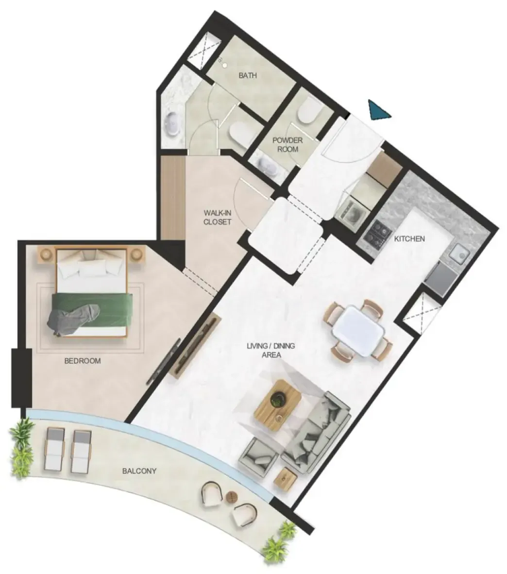 Oystra 1 bed floor plan, 845 sqft