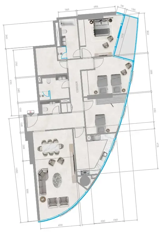 Orchid Towers Phase 1 3 bed floor plan, 1,674 sqft