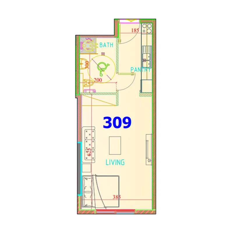 Carmel Residence Studio floor plan, 441 sqft