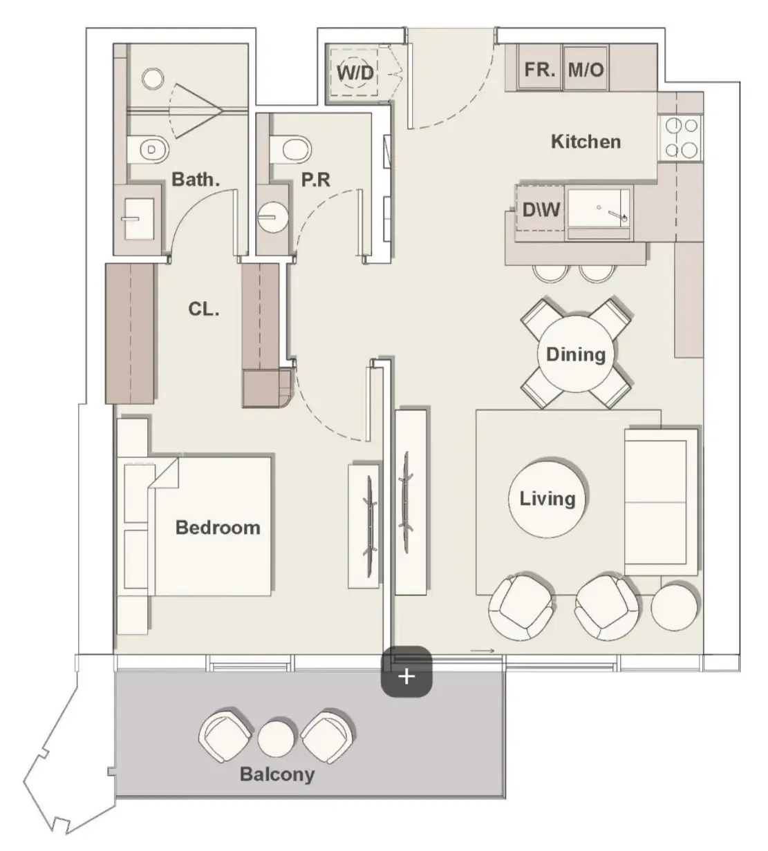 The Highgrove 1 bed floor plan, 798 sqft
