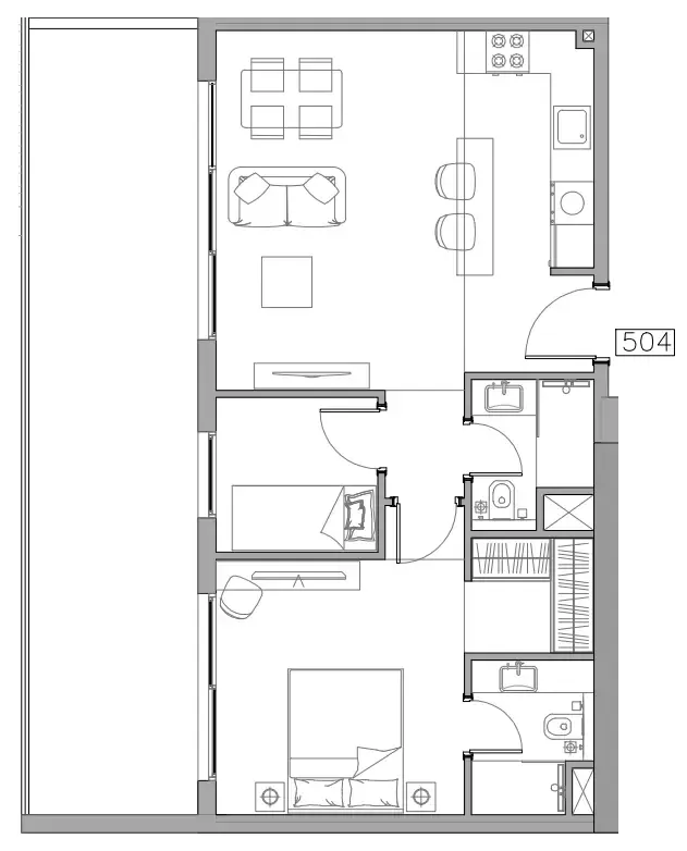 Trevino 1 bed floor plan, 949 sqft