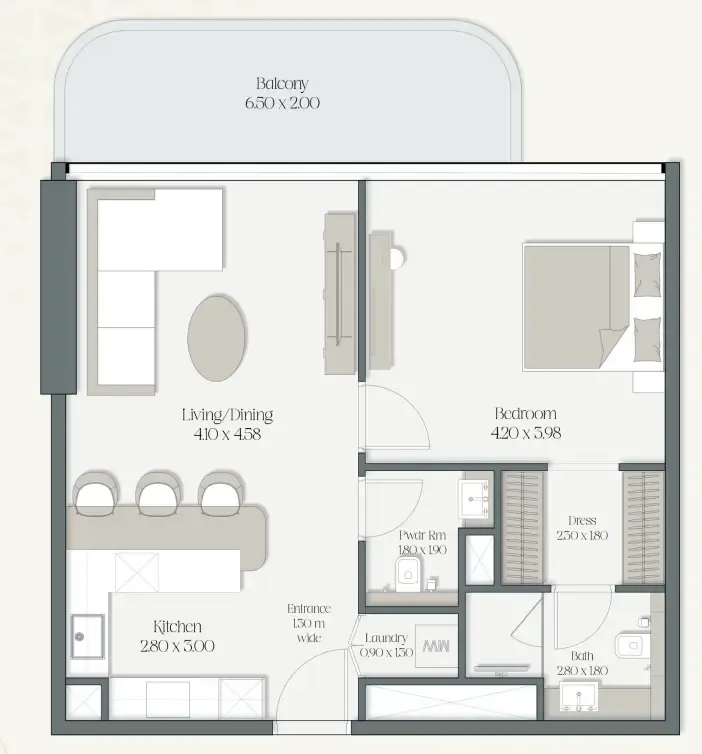 The Caden by Prescott 1 bed floor plan, 836 sqft