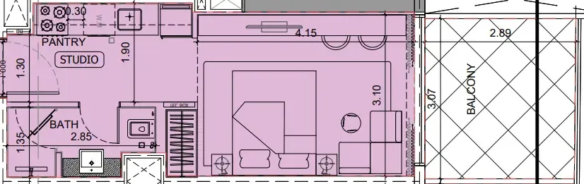 Project Maybach Studio floor plan, 395 sqft