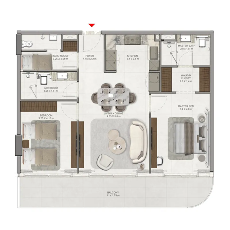 La Vera Creek 2 bed floor plan, 1,195 sqft