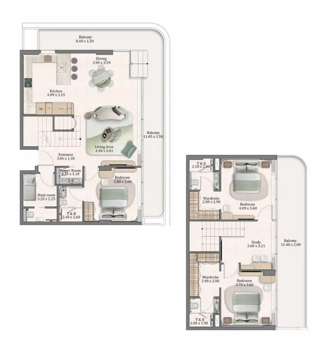 Flow Residences 3 bed floor plan, 2,235 sqft