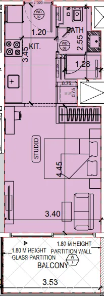 Binghatti Amberhall Studio floor plan, 387 sqft