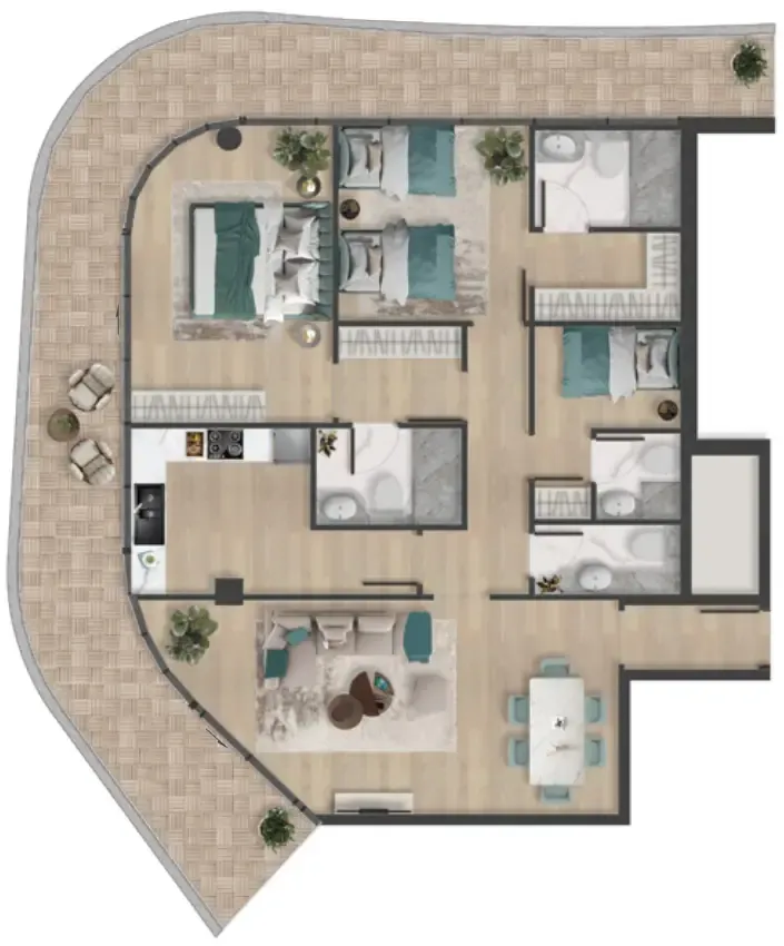 Pelagia 2 bed floor plan, 1,856 sqft