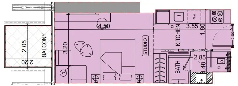 Binghatti Luxuria Studio floor plan, 338 sqft