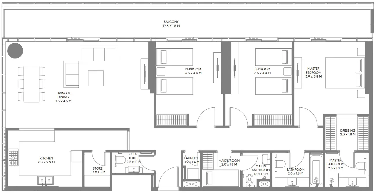 The Gate 6 3 bed floor plan, 1,959 sqft