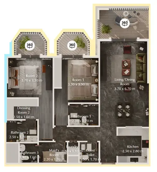 Bab Al Qasr Garden Residences 65 2 bed floor plan, 1,183 sqft