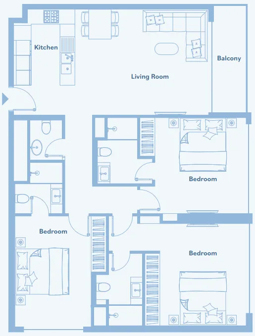 Luma Park Views 3 bed floor plan, 1,321 sqft