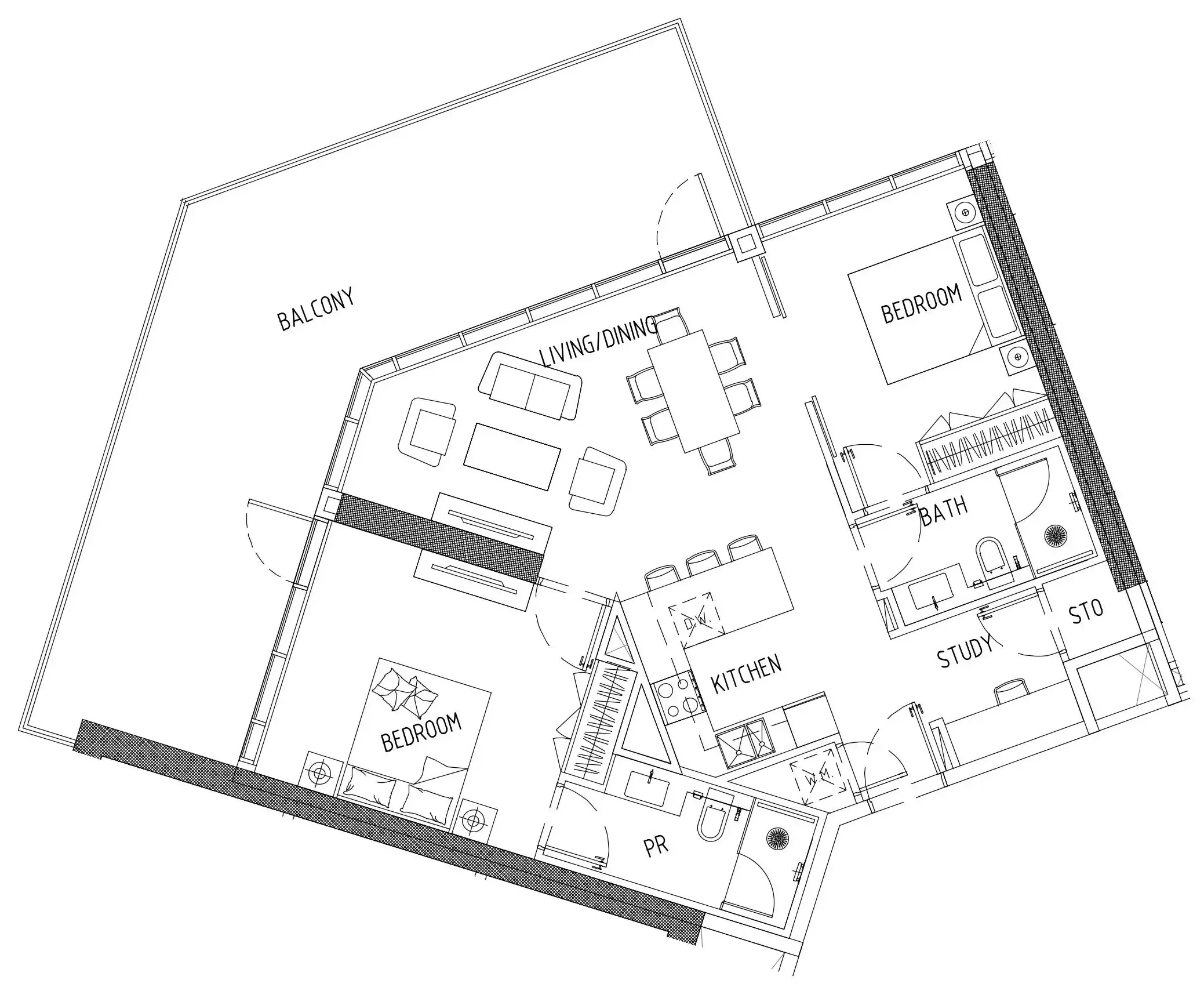 Damac District 2 bed floor plan, 1,320 sqft