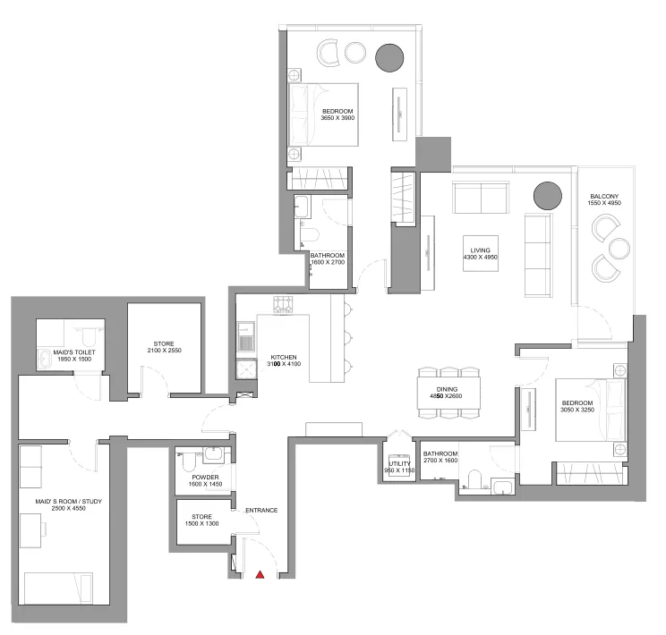 Skyscape 2 bed floor plan, 1,726 sqft