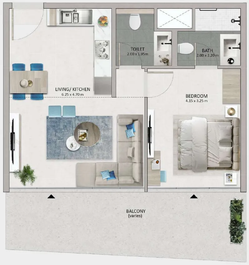 Mayyas at The Bay 1 bed floor plan, 700 – 702 sqft