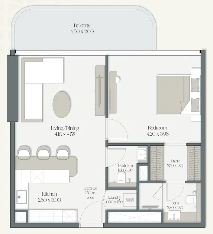 The Caden by Prescott 1 bed floor plan, 835 sqft