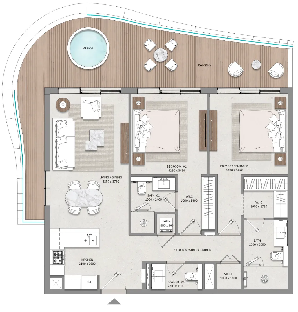 Mayfair Nexus 2 bed floor plan, 1,349 sqft