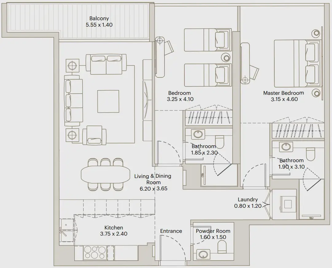 Eleve 2 bed floor plan, 1,104 sqft