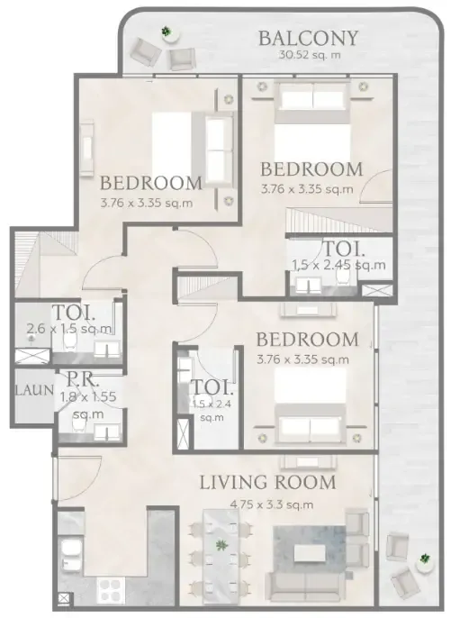 Casa Aura Residence 3 bed floor plan, 1,467 sqft