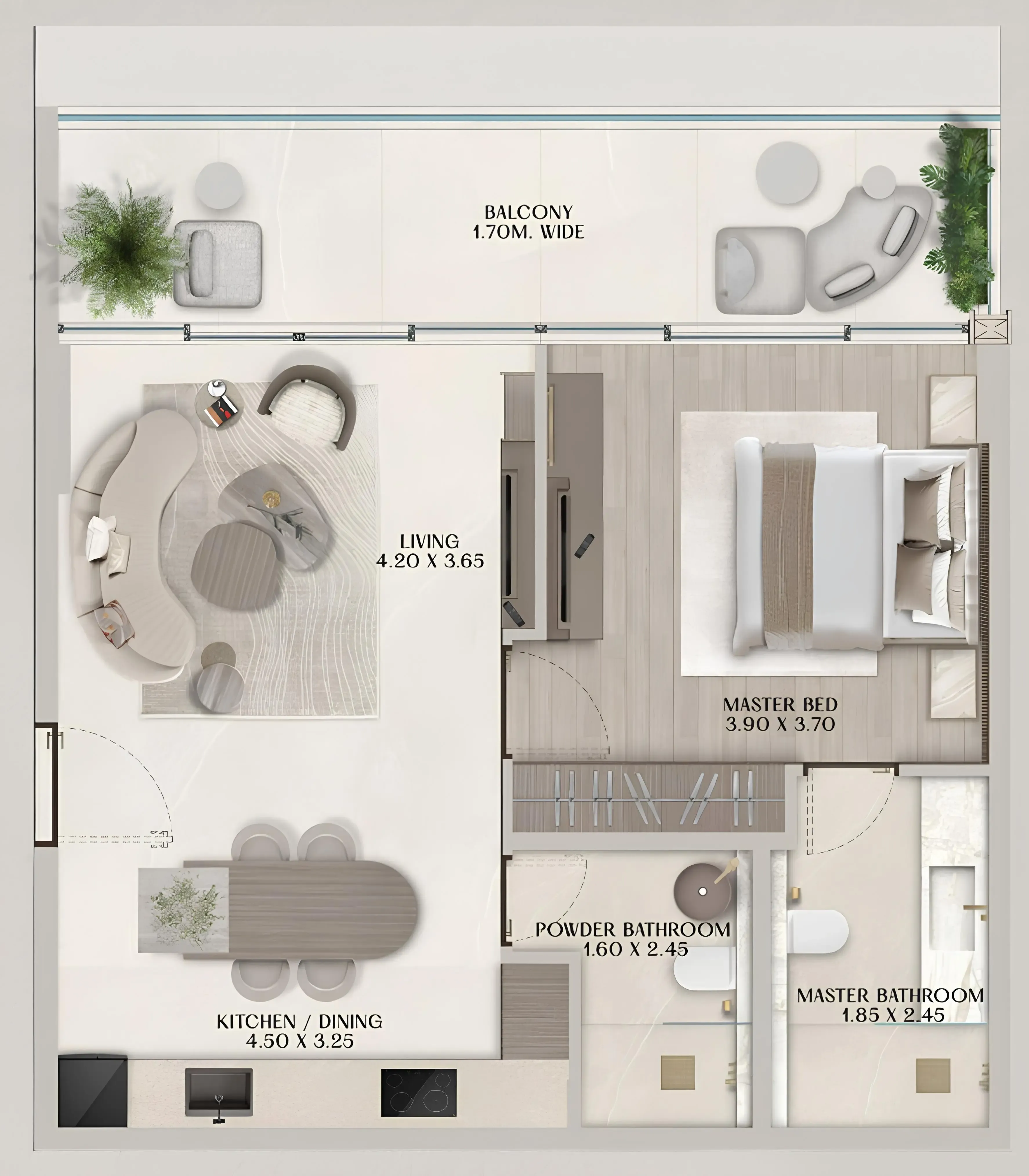 Soléva Beach Residences 1 bed floor plan, 804 sqft