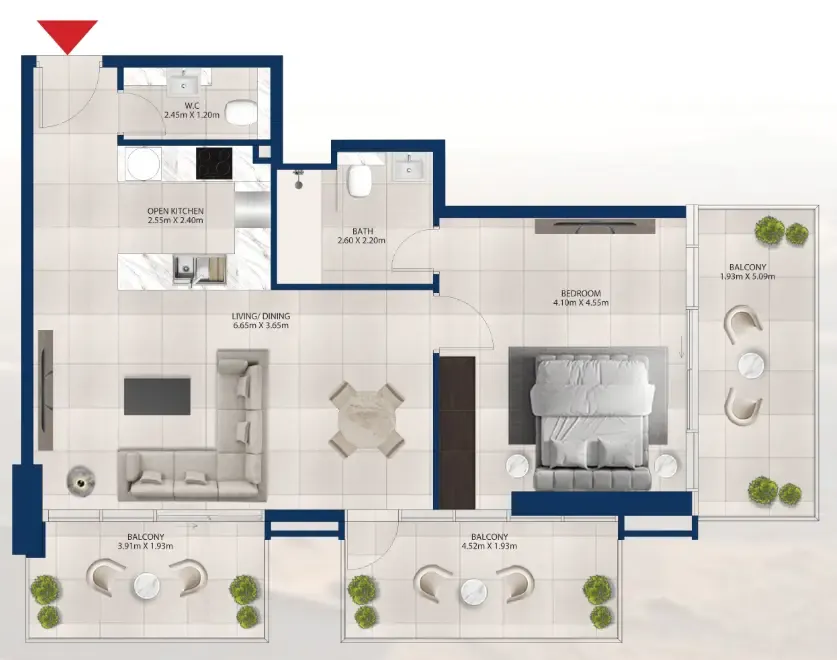 Al Vista 1 bed floor plan, 1,044 sqft