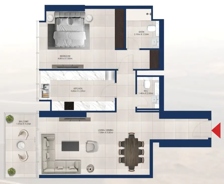 Al Vista 1 bed floor plan, 1,015 sqft