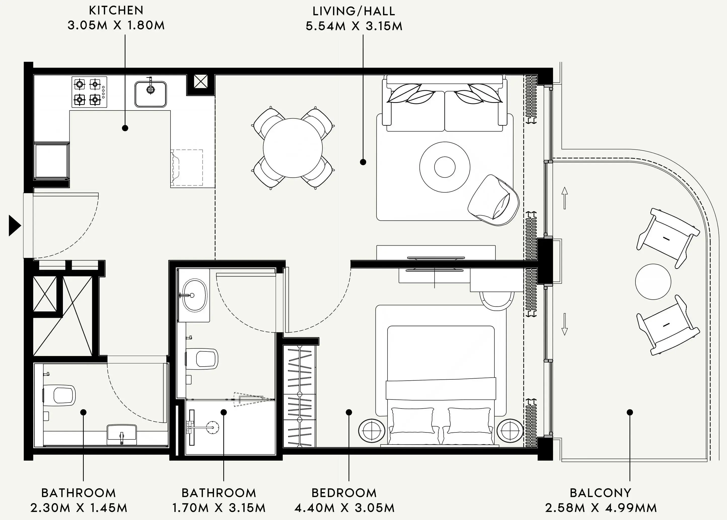 Azizi Venice 1 bed floor plan, 750 sqft