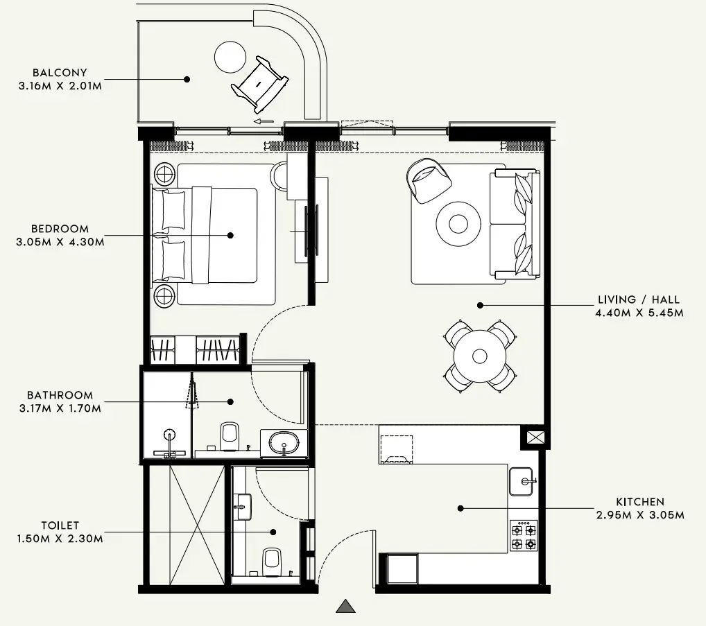 Azizi Venice 1 bed floor plan, 775 sqft