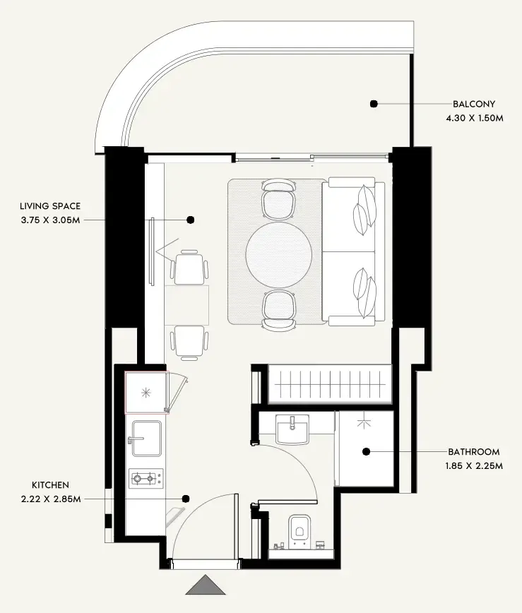 Azizi Milan Studio floor plan, 345 sqft