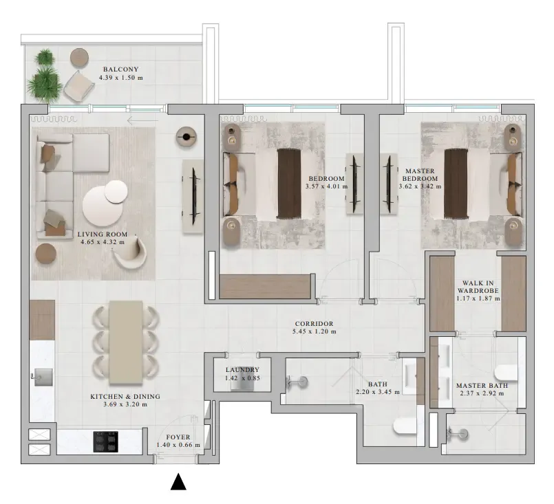 Rosehill 2 bed floor plan, 1,187 sqft