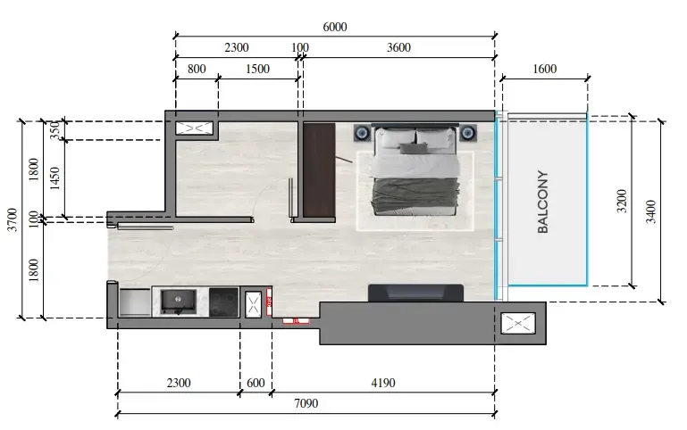 Auresta Tower Studio floor plan, 333 sqft