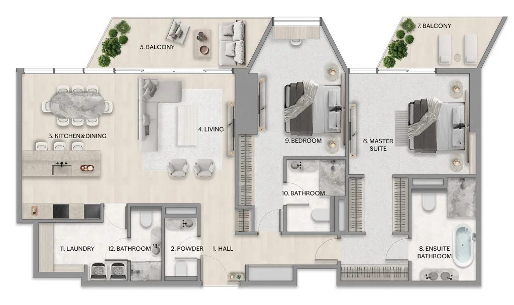 Riviera Residence 2 bed floor plan, 1,771 – 1,851 sqft
