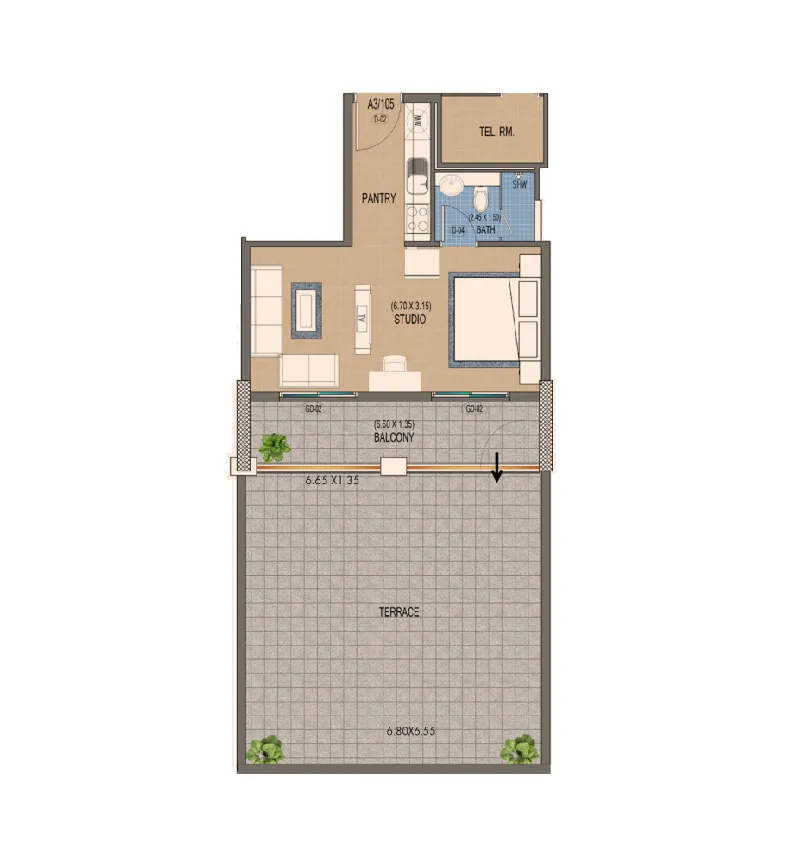 Triana Residences Studio floor plan, 978 sqft