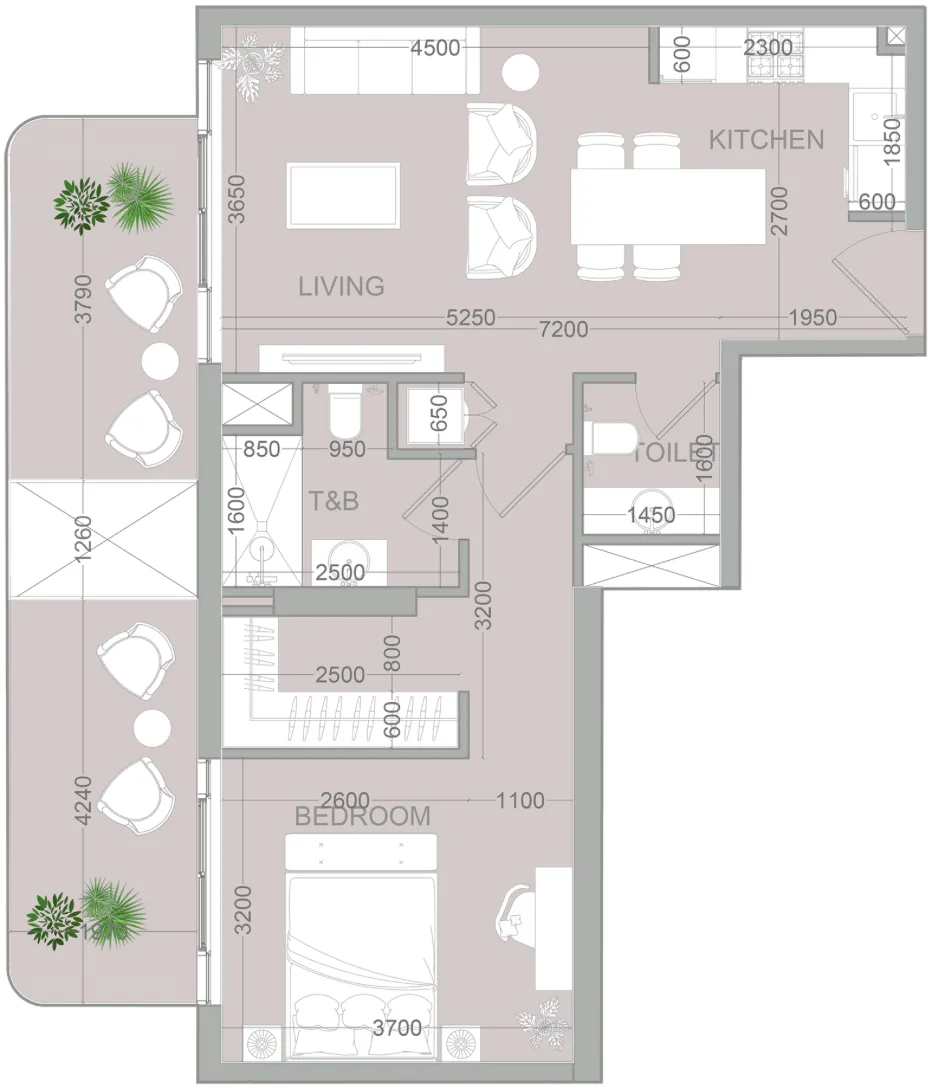 TETR1S Tower 1 bed floor plan, 813 sqft