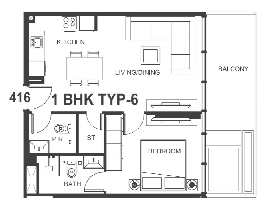 Interstellar Tower 1 bed floor plan, 667 sqft