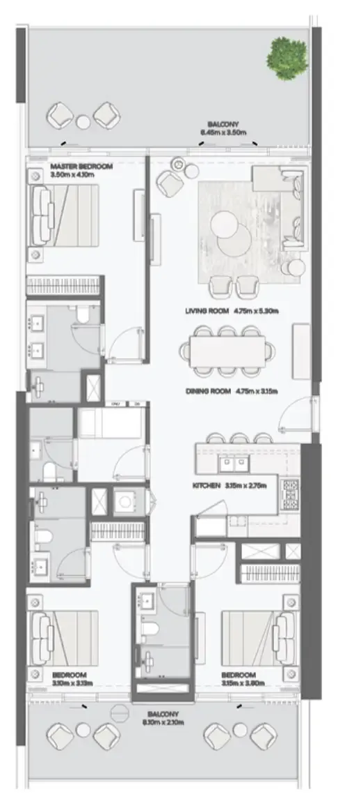 Mansory Residences by Amaal 3 bed floor plan, 2,067 sqft