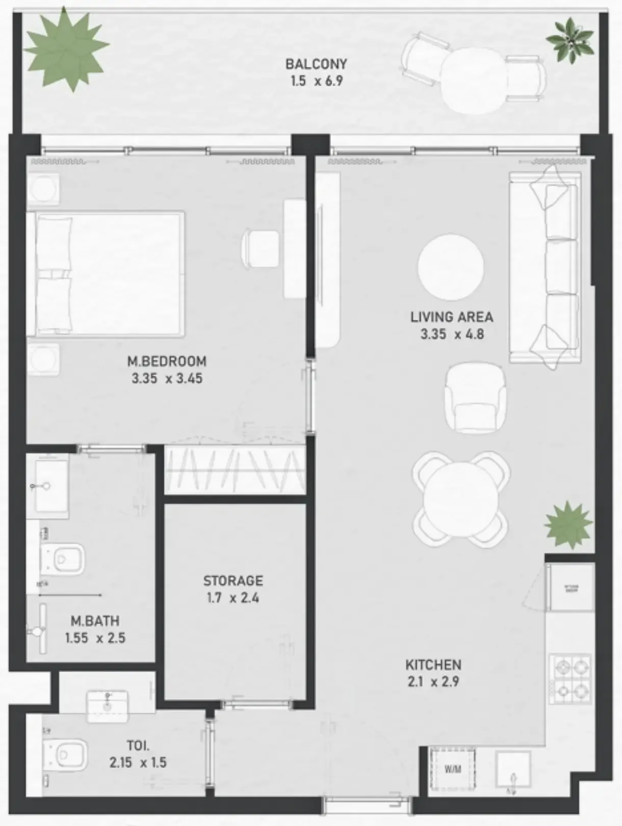 Ayami Residence 1 bed floor plan, 709 sqft