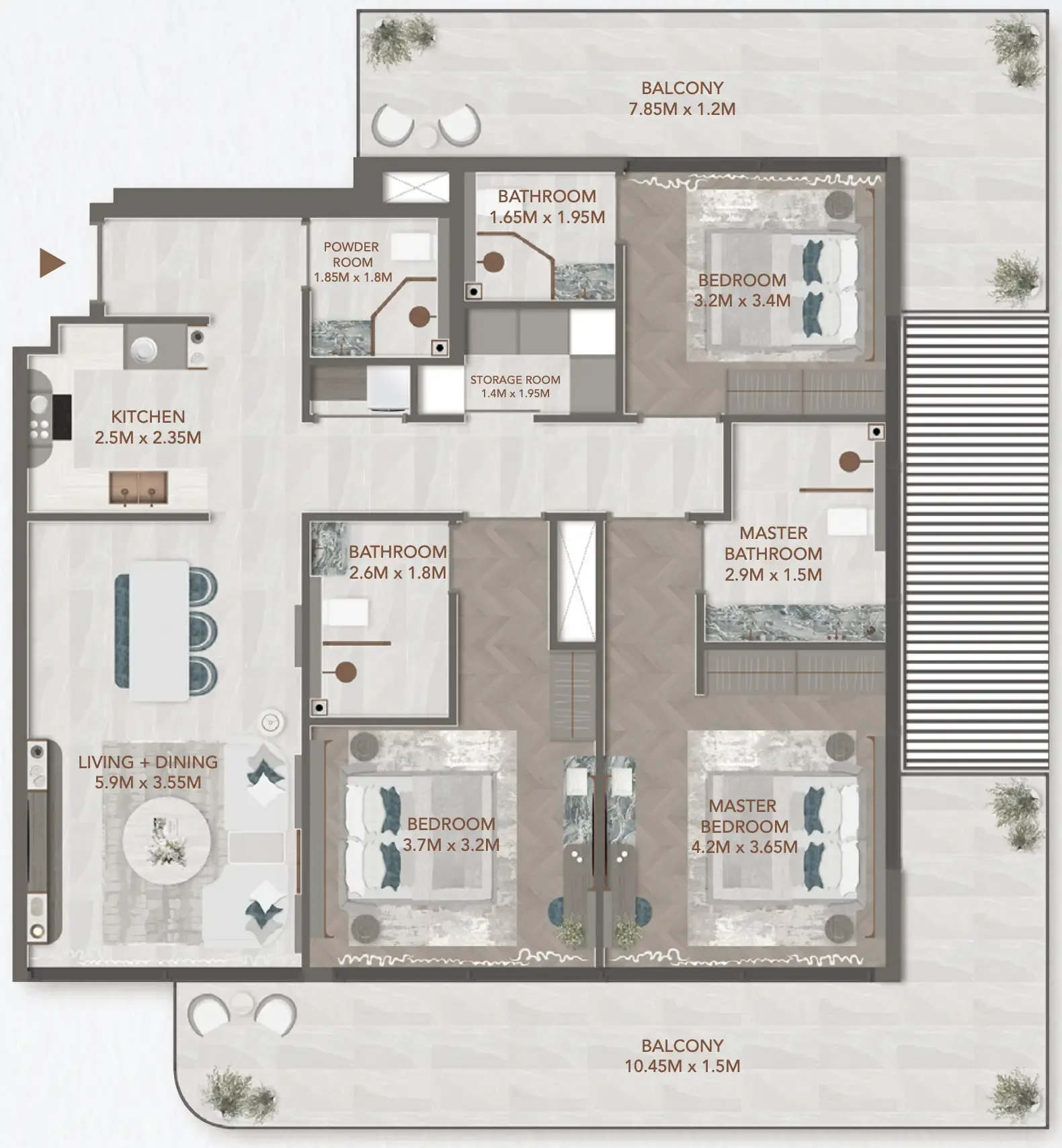 241 Waterside 3 bed floor plan, 1,583 sqft