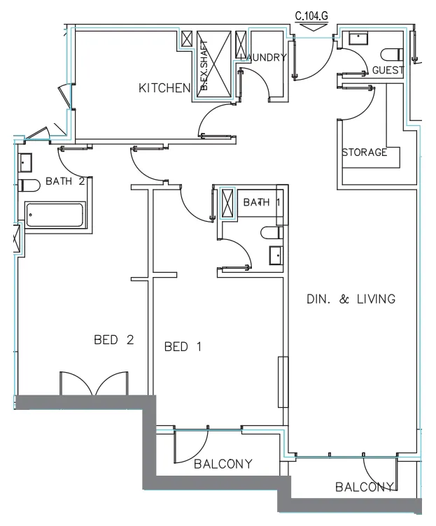 Janayen Avenue 2 bed floor plan, 1,563 sqft