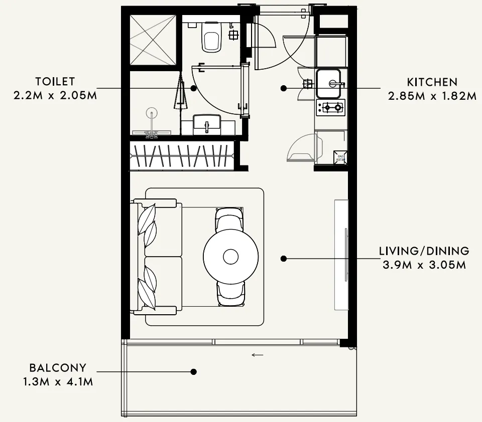 Azizi Milan Studio floor plan, 340 sqft