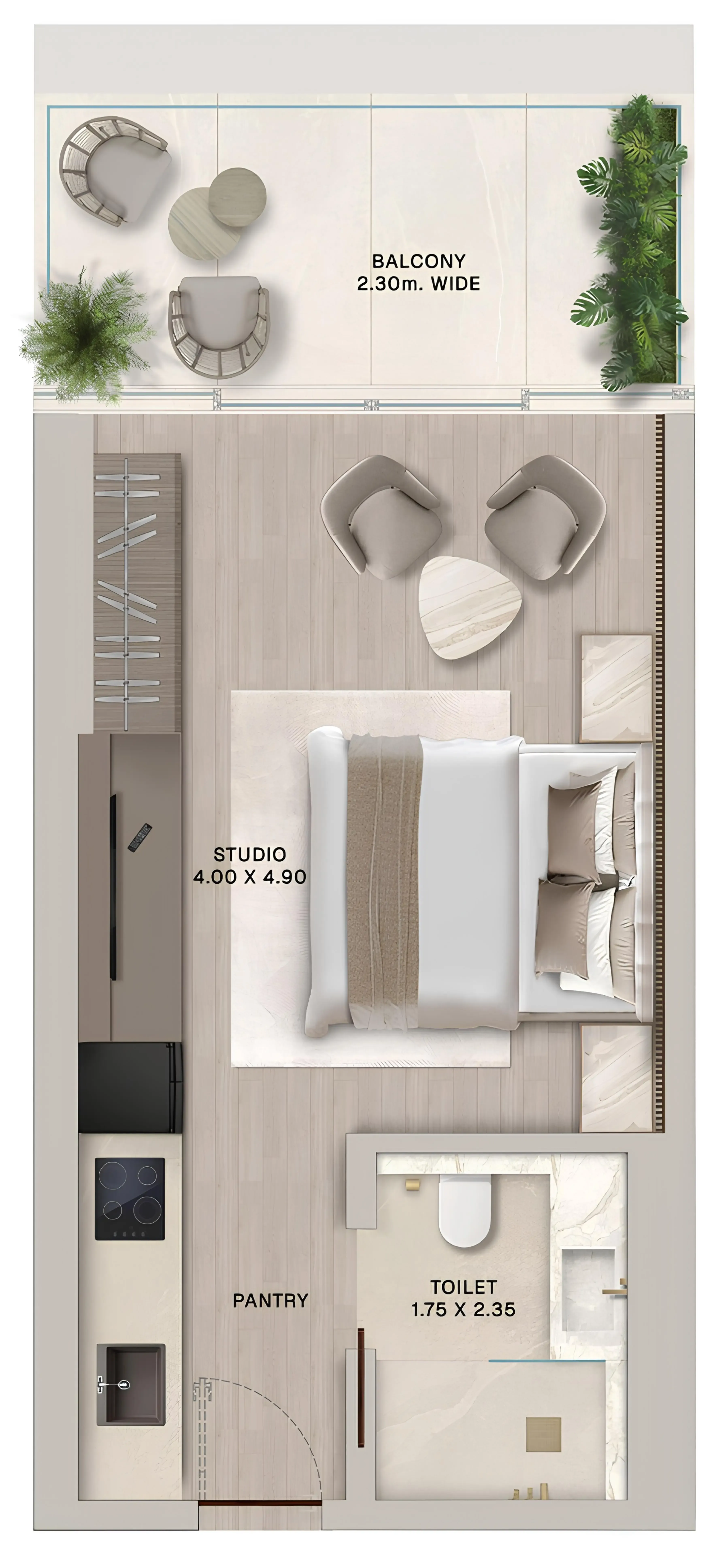 Soléva Beach Residences Studio floor plan, 448 sqft