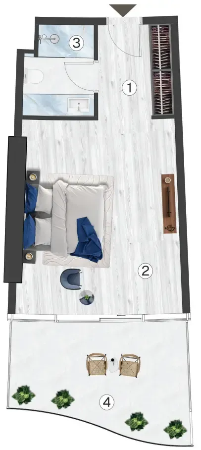 Radisson Blu Hotel & Residences Studio floor plan, 543 – 711 sqft