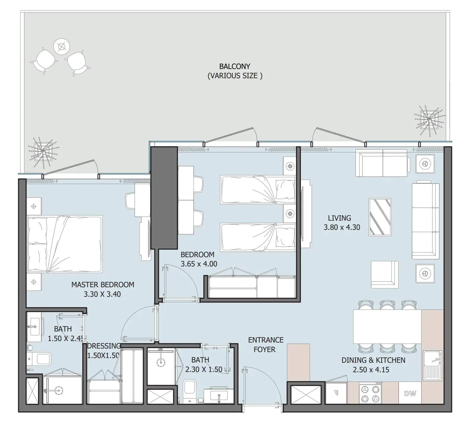 Reportage Tower 2 bed floor plan, 1,557 sqft