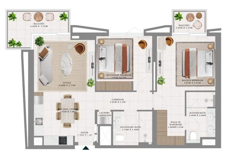Hillsedge 2 bed floor plan, 1,140 sqft