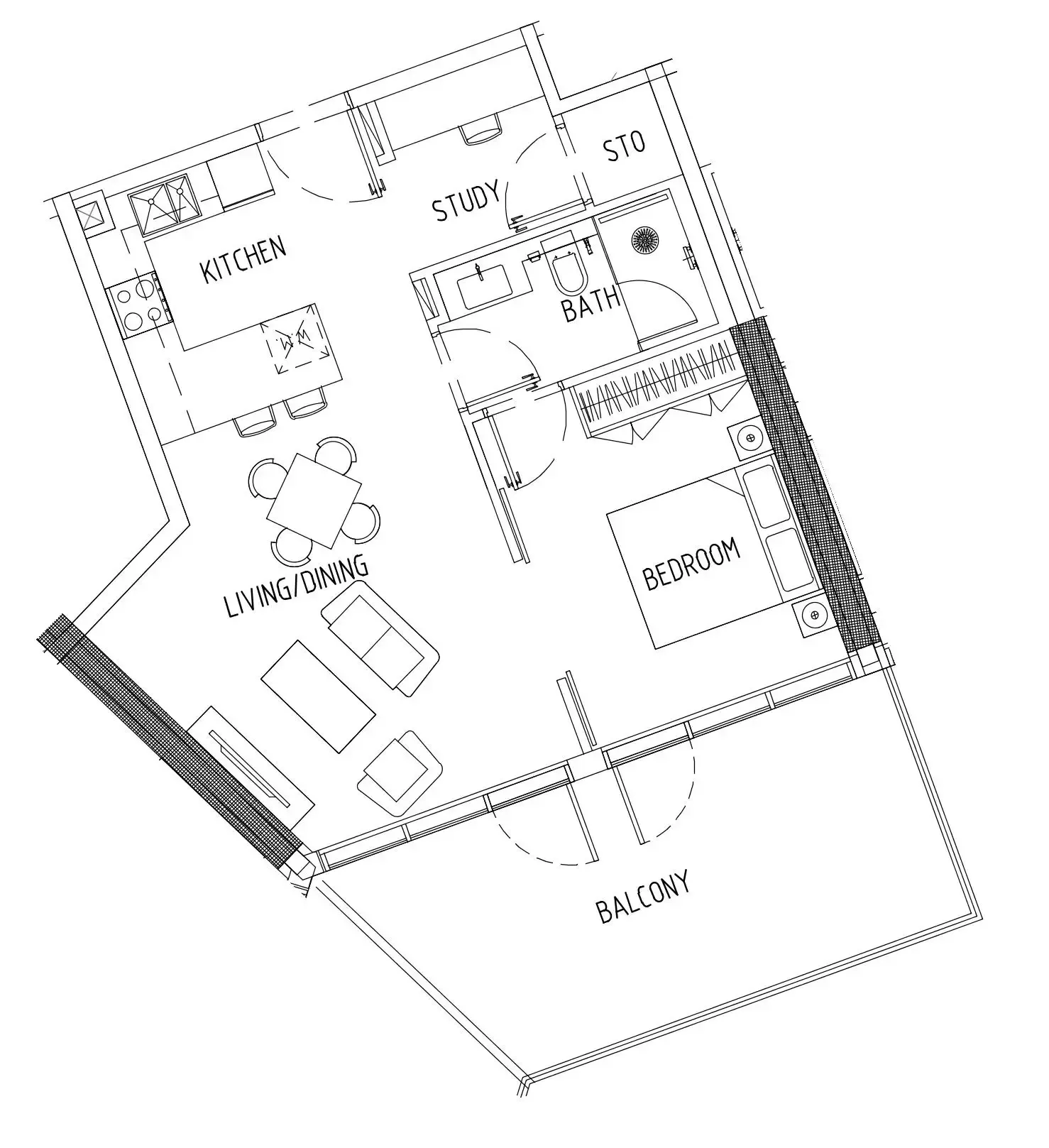 Damac District 1 bed floor plan, 791 sqft