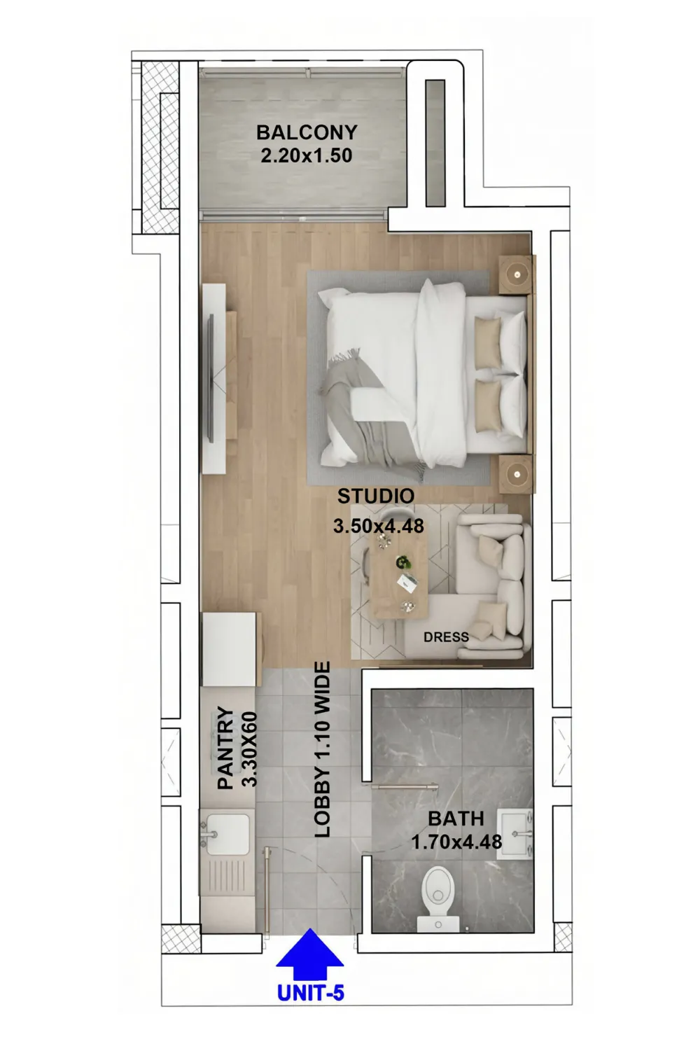 RR Grand Studio floor plan, 360 – 362 sqft