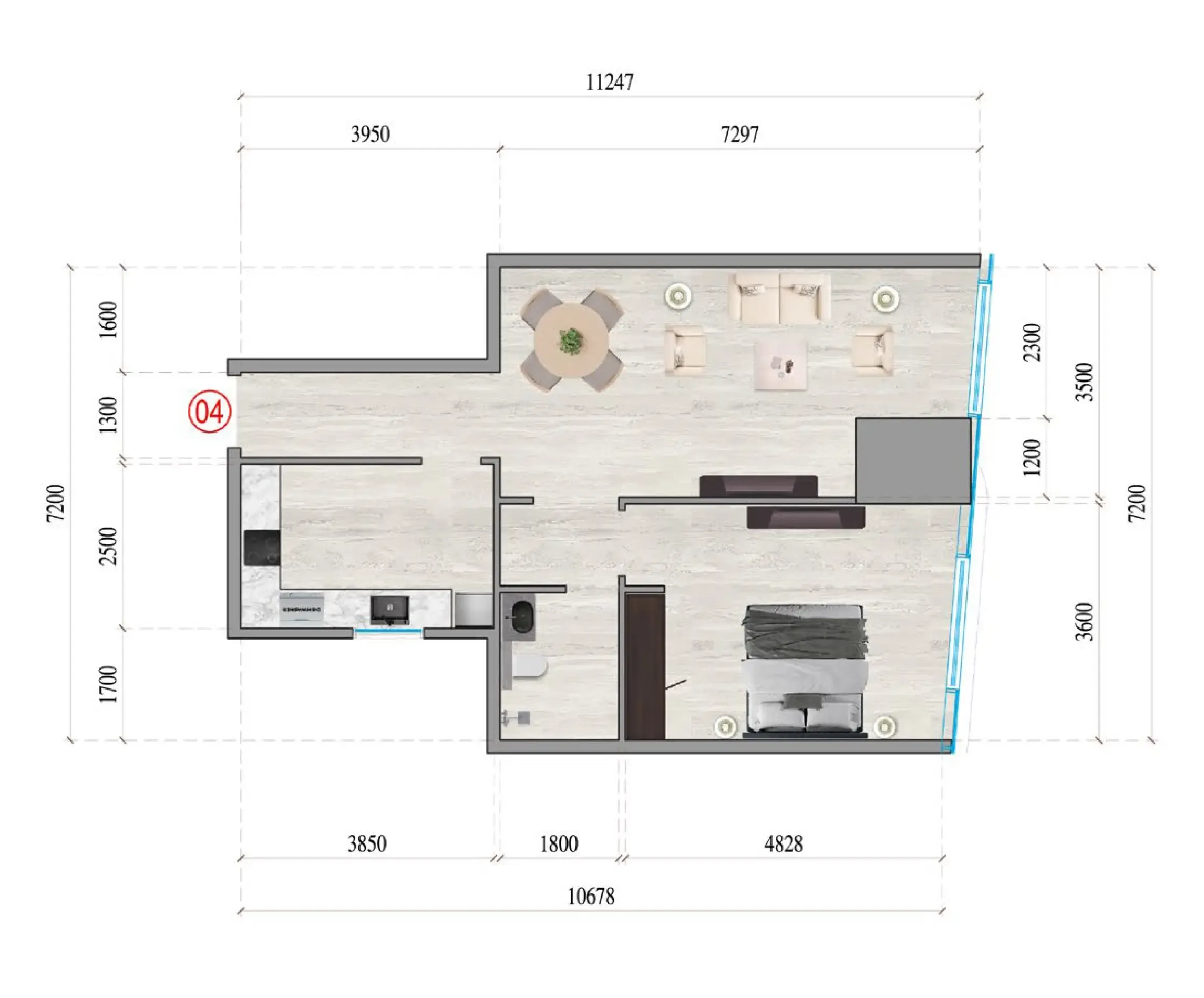 Al Ghaf Tower 1 bed floor plan, 772 sqft