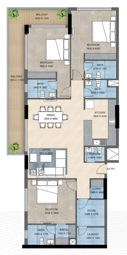 Sunbliss Residences 3 bed floor plan, 1,860 sqft