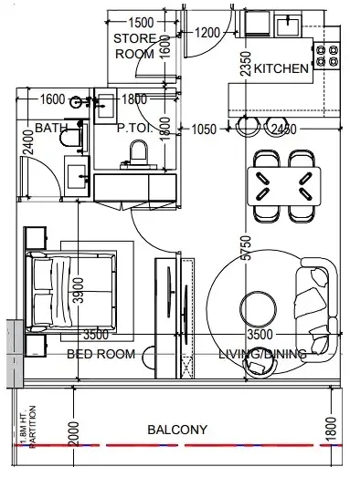 Al Haseen Residences 6 1 bed floor plan, 759 sqft