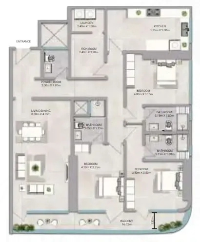 Amwaj Tower 3 bed floor plan, 2,776 sqft
