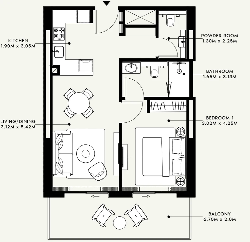 Azizi Venice 1 bed floor plan, 759 sqft